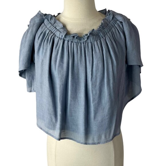 Bluivy Shirt Off Shoulder Cropped Womens Large Blue New Socielle - Picture 4 of 13